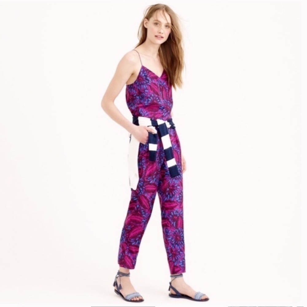 J. Crew Midnight Floral Silk Jumpsuit Strappy Back Size 00